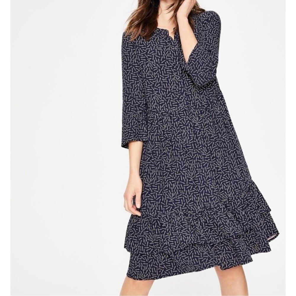 BODEN Tiered Relaxed Hem Shirt Dress Arrow Print US Size 8 W0184 Preppy Casual